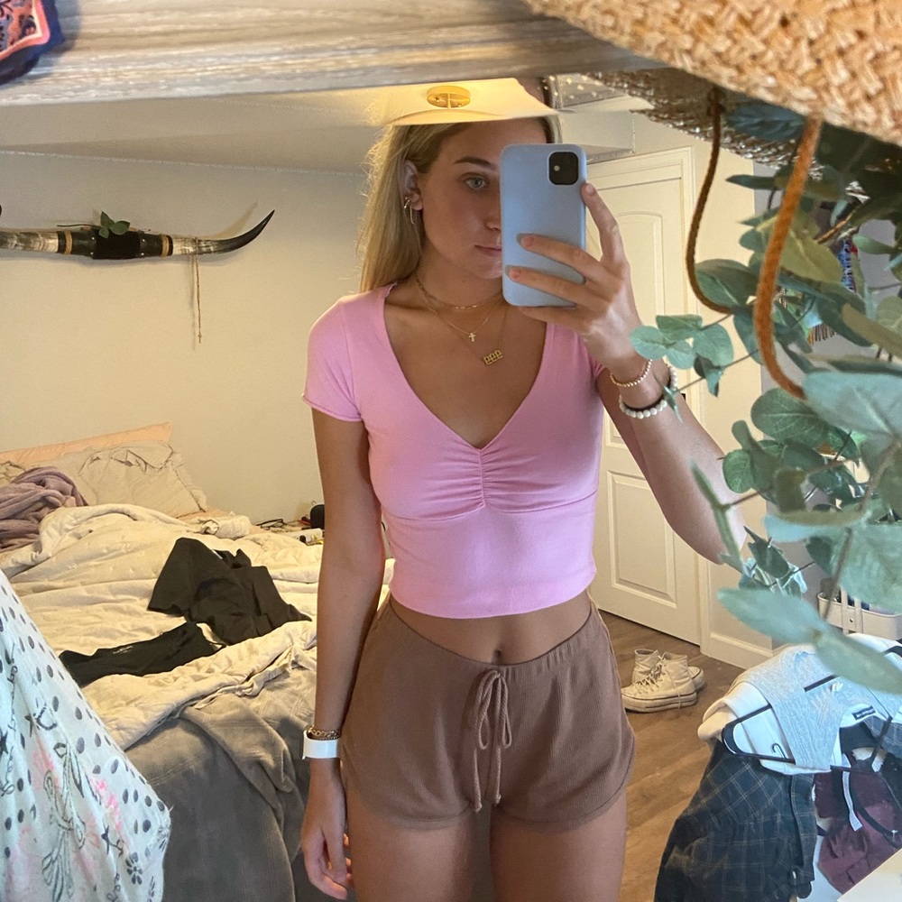 Brandy Melville Pink V-Neck Crop